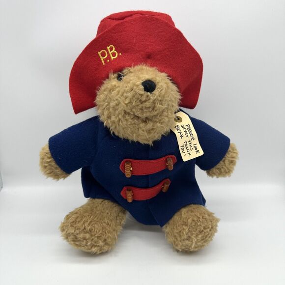 Vintage Paddington Bear Plush Classic Peru  15 “ Eden Toy Red Hat Blue Coat - Picture 1 of 5